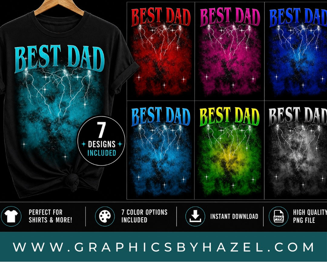 BEST DAD Lightning Design Bundle | 7 Color Variations Included | Digital Download