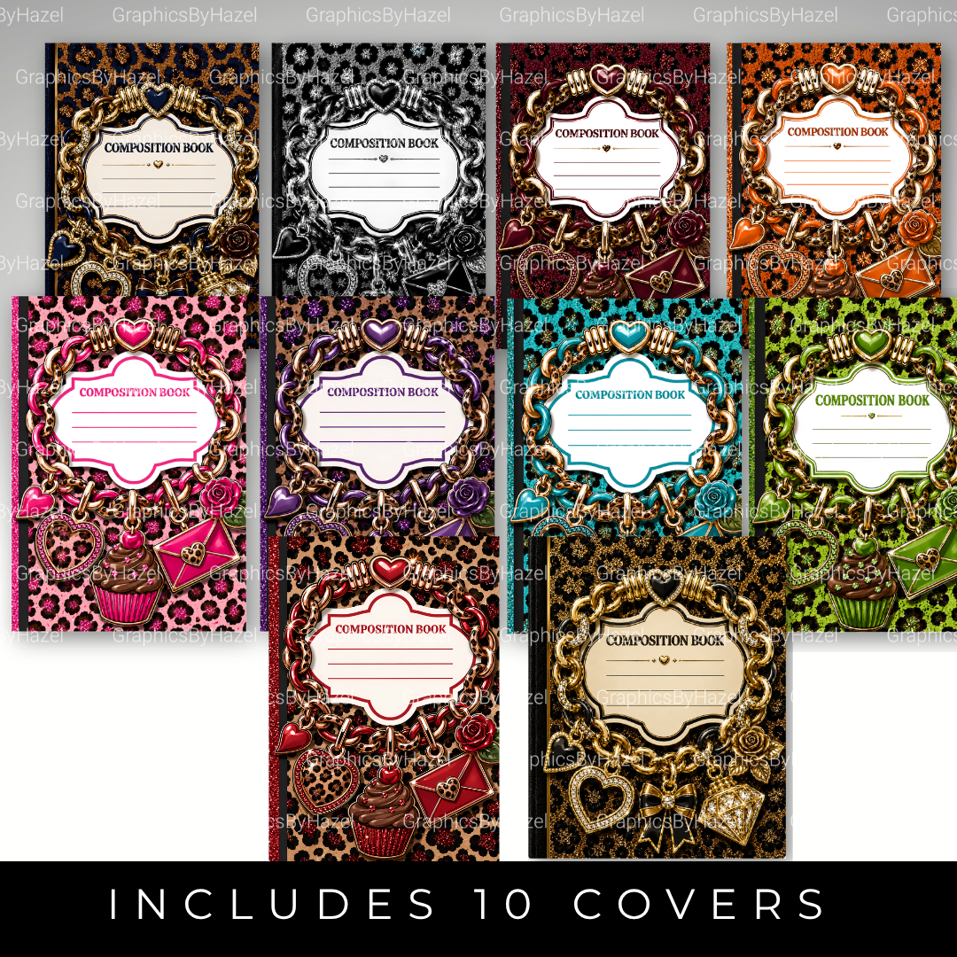 Luxury Charm Composition Notebook Covers Bundle | 10 Designs Included