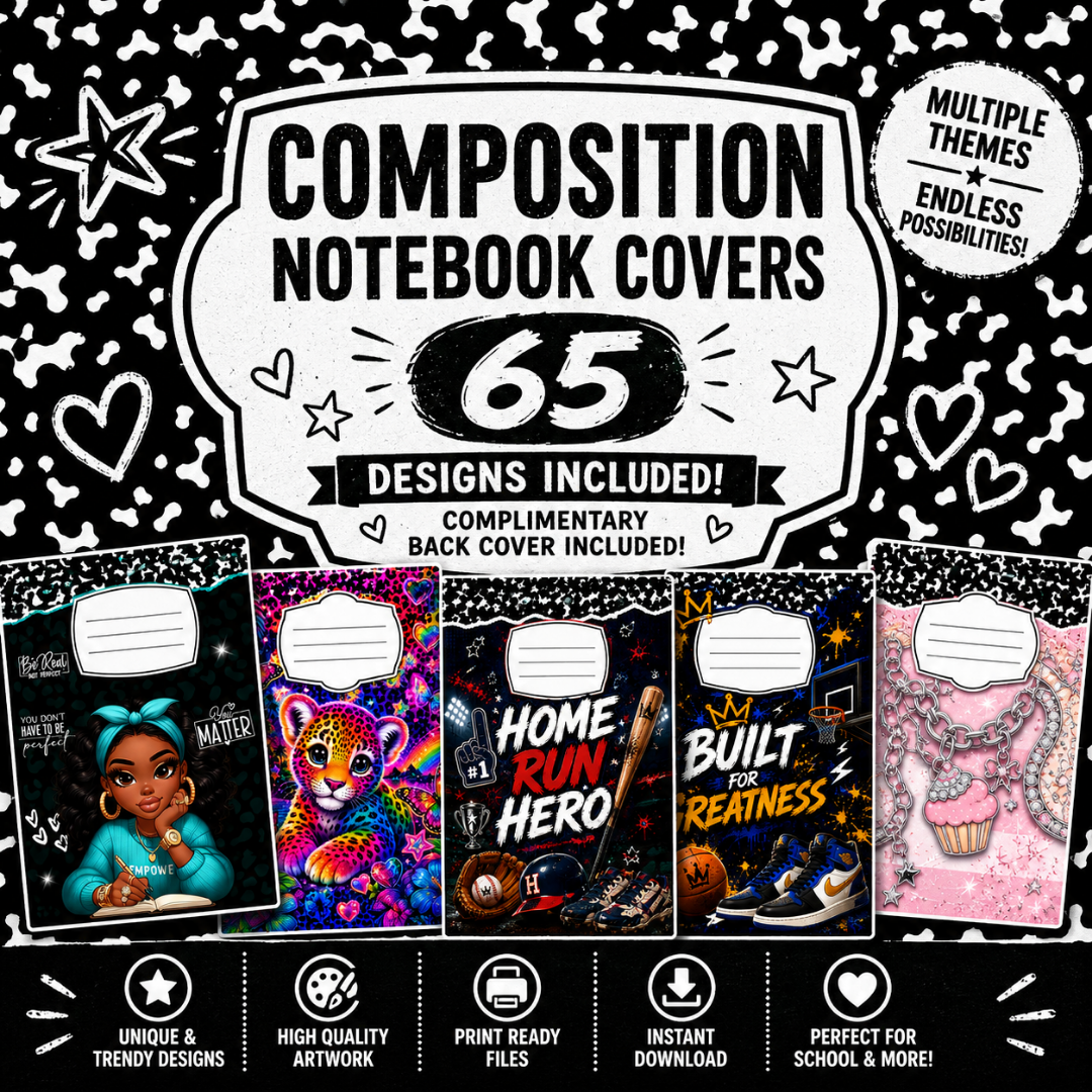 65 Composition Notebook Covers Bundle + Bonus Back Covers