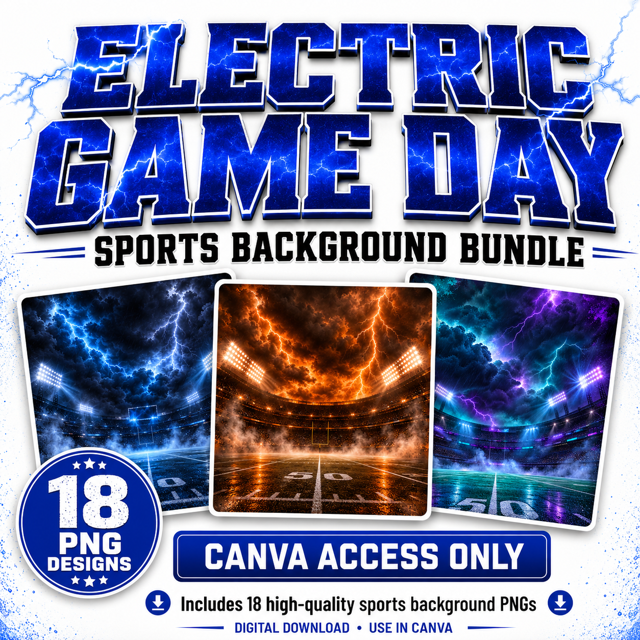 Electric Game Day Sports PNG Bundle 18 Designs