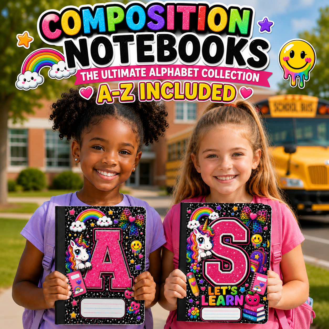 A-Z Composition Notebook Collection | Editable Name Canva Template | 26 Designs Included