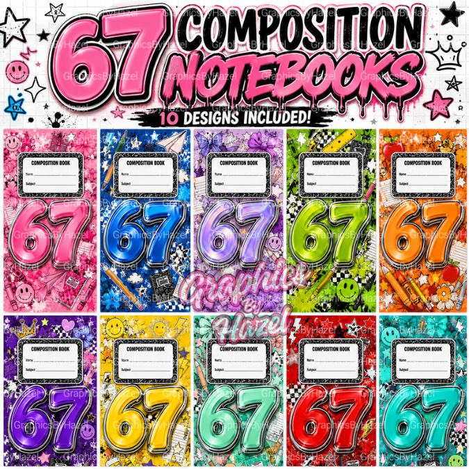 67 Composition Notebook Covers | 10 Premium Designs | Digital Download