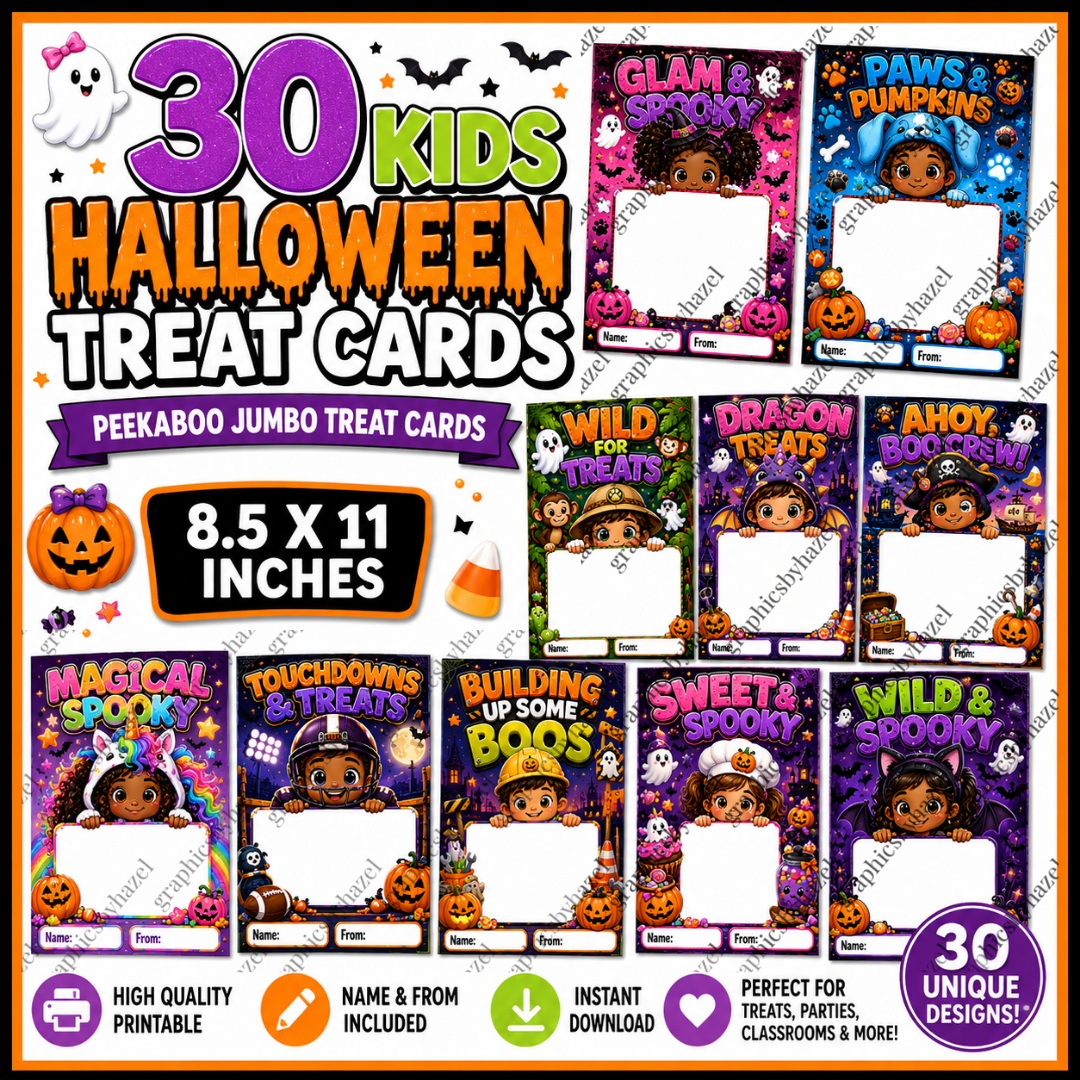 30 Kids Halloween Peekaboo Jumbo Treat Cards | 8.5×11 Printable Designs