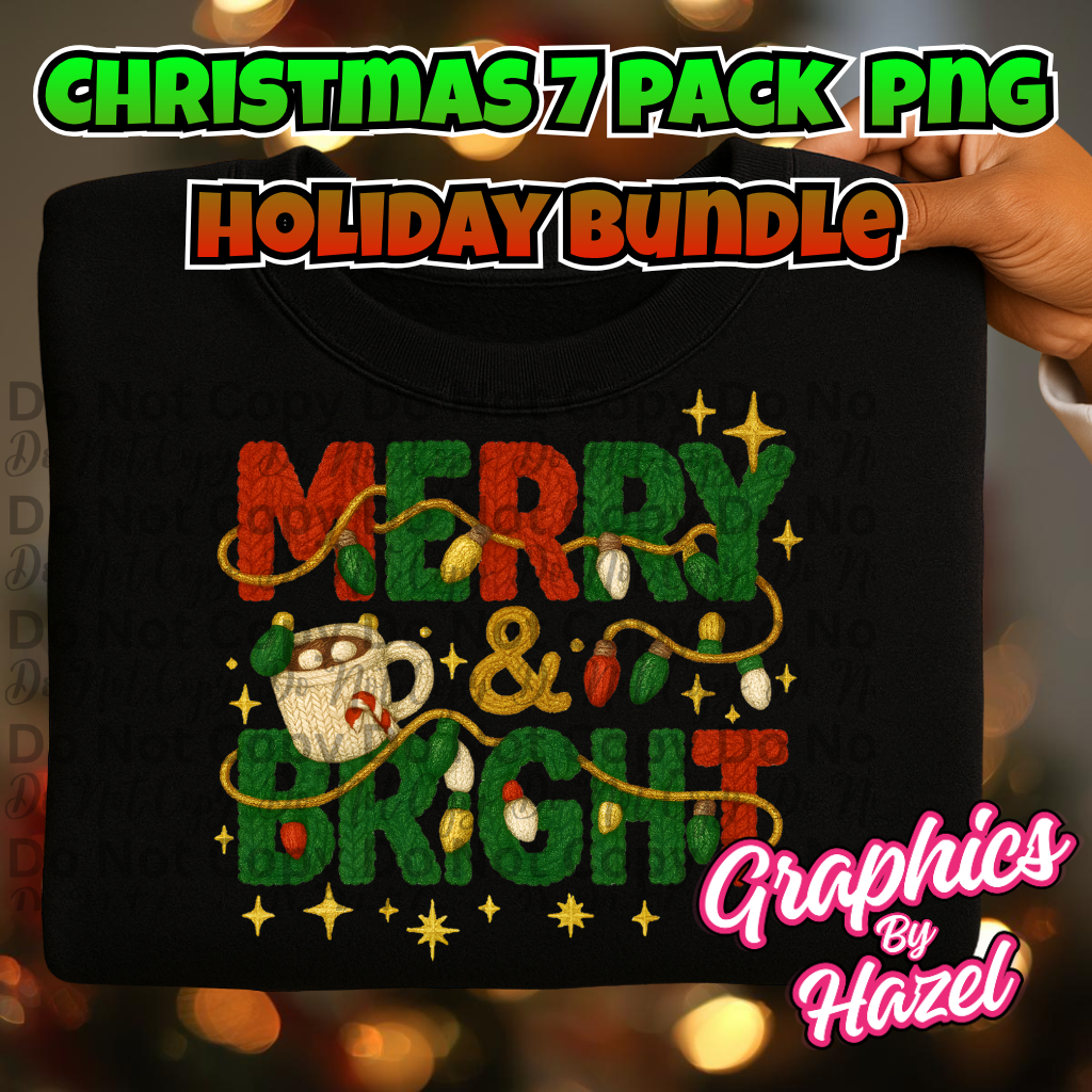 Christmas 7-Pack PNG Bundle | Cozy Knit Holiday Sweatshirt Designs