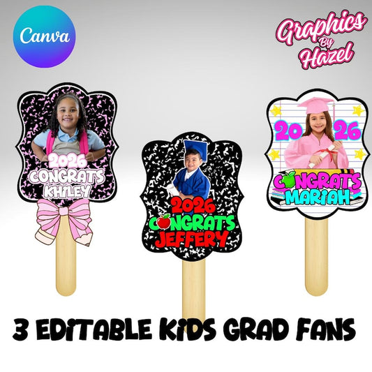 3 Editable Kids Grad Fans