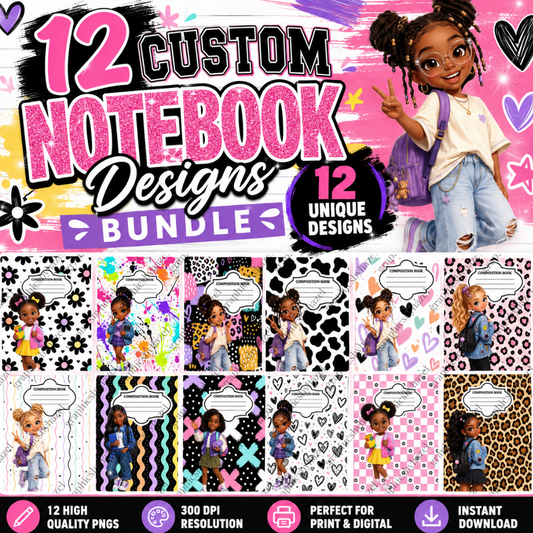 12 Custom Composition Notebook Designs Bundle