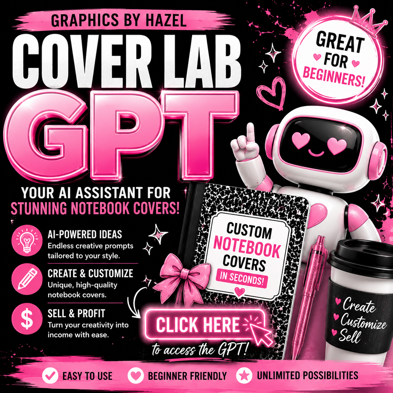 Graphics By Hazel Cover Lab™ | AI Composition Notebook Cover Generator