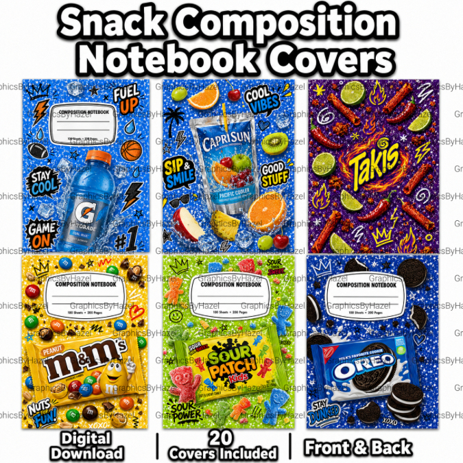 Snack Composition Notebook Covers | Digital Download