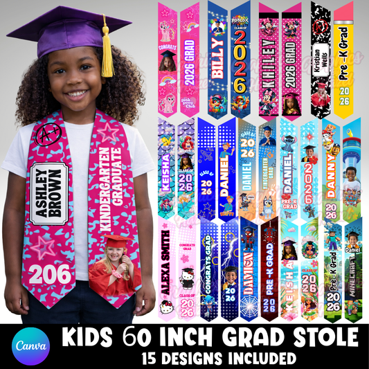 Kids 60 inch Graduation Stole Designs (Digital Download)
