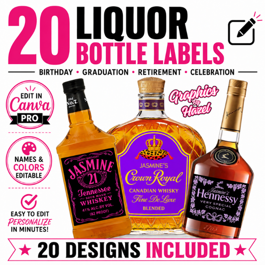 20 Editable Liquor Bottle Labels | Canva Pro Template Bundle