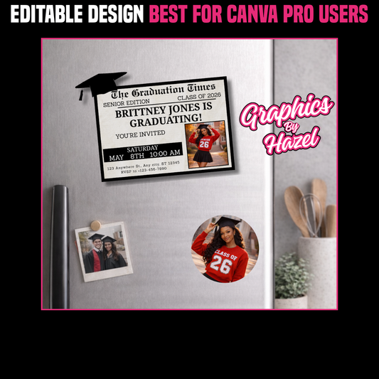 Graduation Newspaper Magnet Template Editable in Canva
