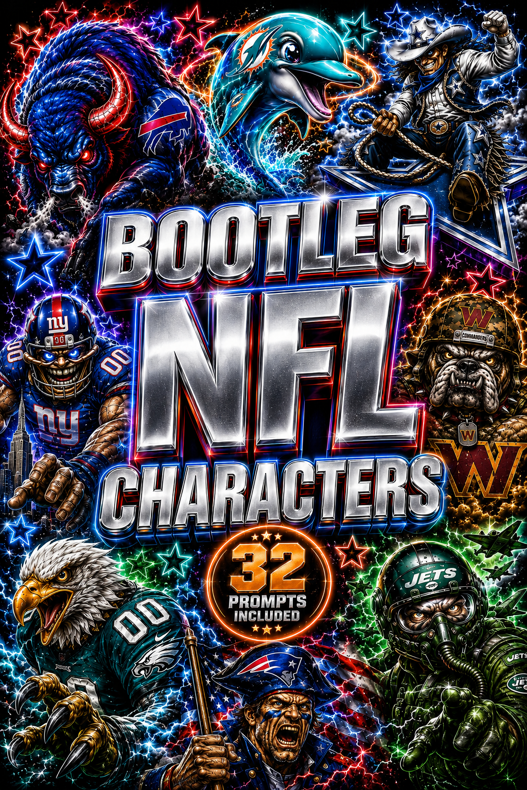 🏈 Bootleg NFL Characters | 32 Prompt Collection 🏈