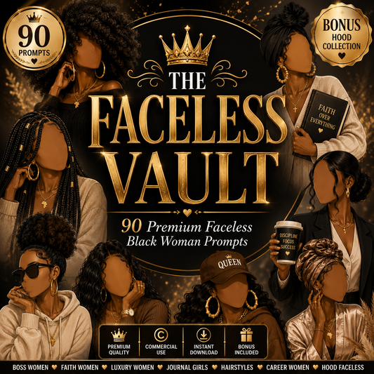 THE FACELESS VAULT 75 Premium Faceless Black Woman Prompts with 25 bonus prompts