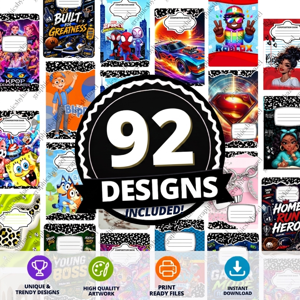 92 Composition Notebook Covers Bundle + Bonus Back Covers