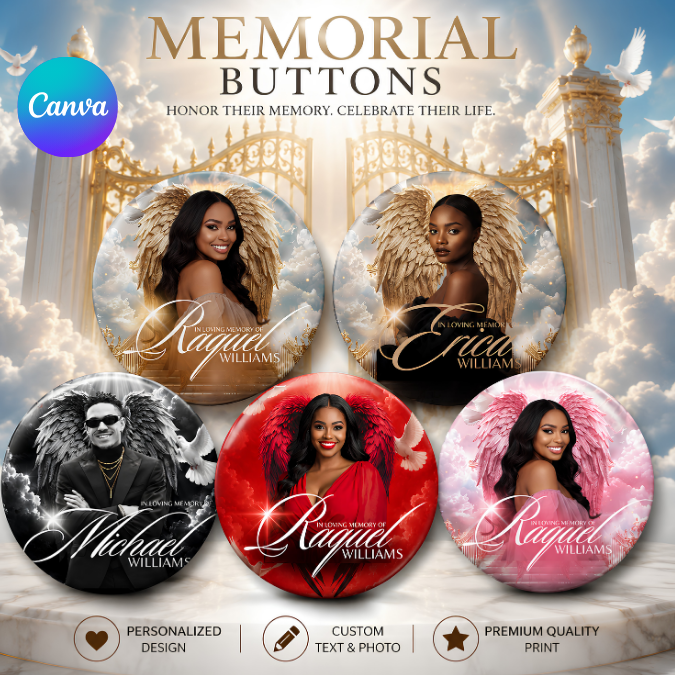 Memorial Button Template Bundle | Editable in Canva Pro