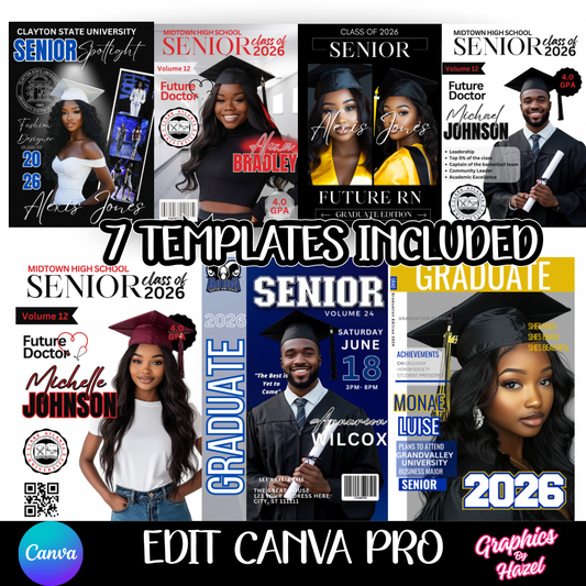 🎓 Senior Magazine Cover Templates – Class of 2026 (7 Included)