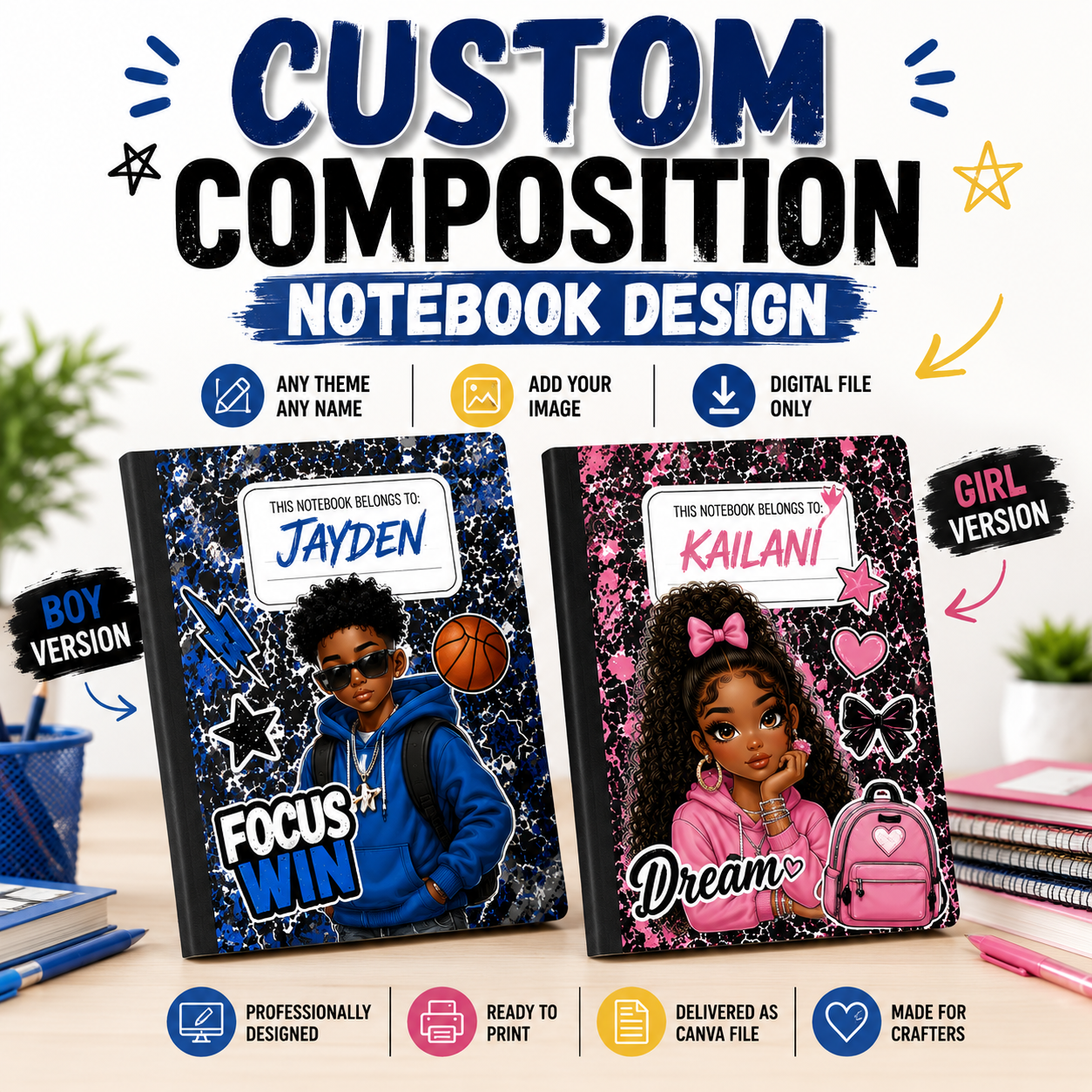Custom Composition Notebook Design | Front & Back We design YOU PRINT