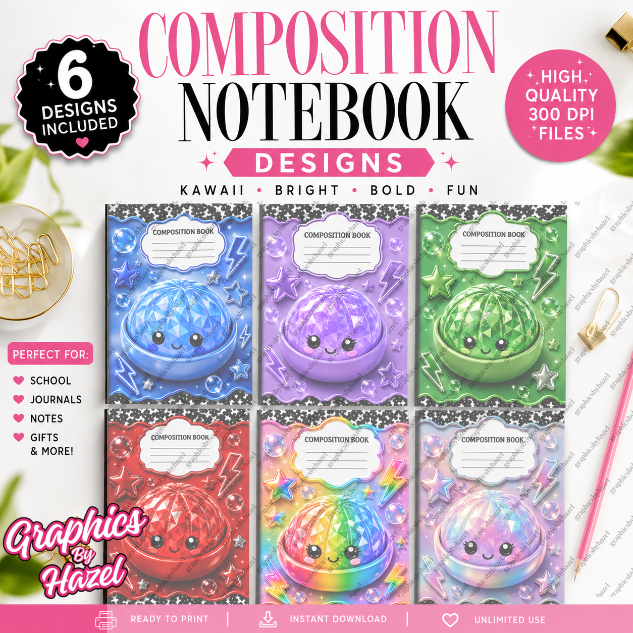 Kawaii Composition Notebook Cover Bundle