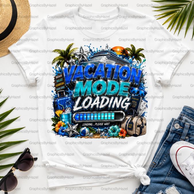 VACATION MODE LOADING PNG | Cruise Vacation T-Shirt Design | Travel Lover Graphic | DTF Ready Digital Download