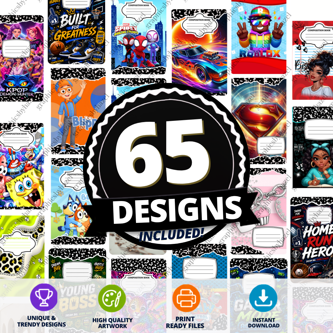 65 Composition Notebook Covers Bundle + Bonus Back Covers