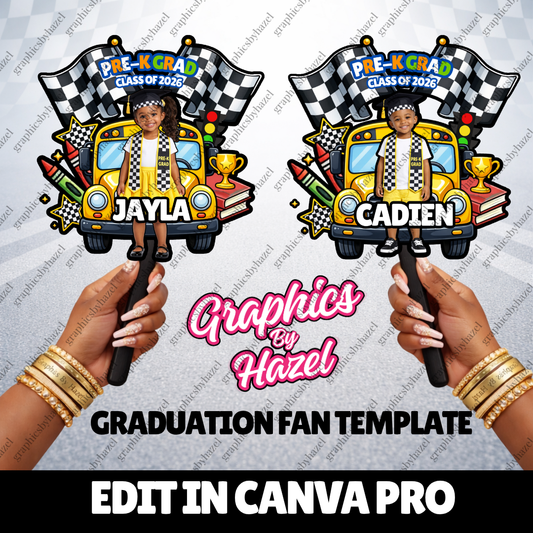 Pre-K Graduation Fan Template | Race Track Theme, Class of 2026 (Canva Pro)