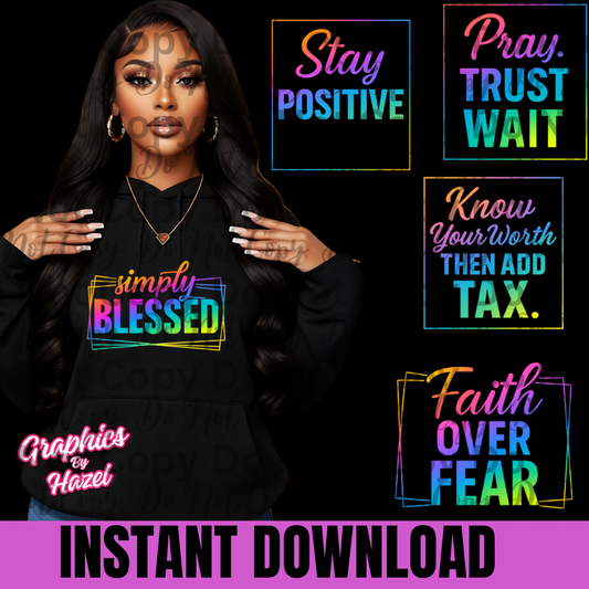 Rainbow Gradient Inspirational Quote PNG Bundle|Faith & Positivity|Instant Download