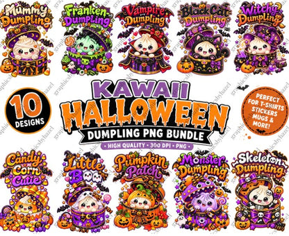 10 Kawaii Halloween Dumpling PNG Bundle