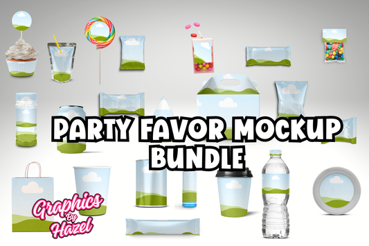 🎉 Party Mockup Bundle — 25 Editable Canva Templates for Party Favors! 🎉