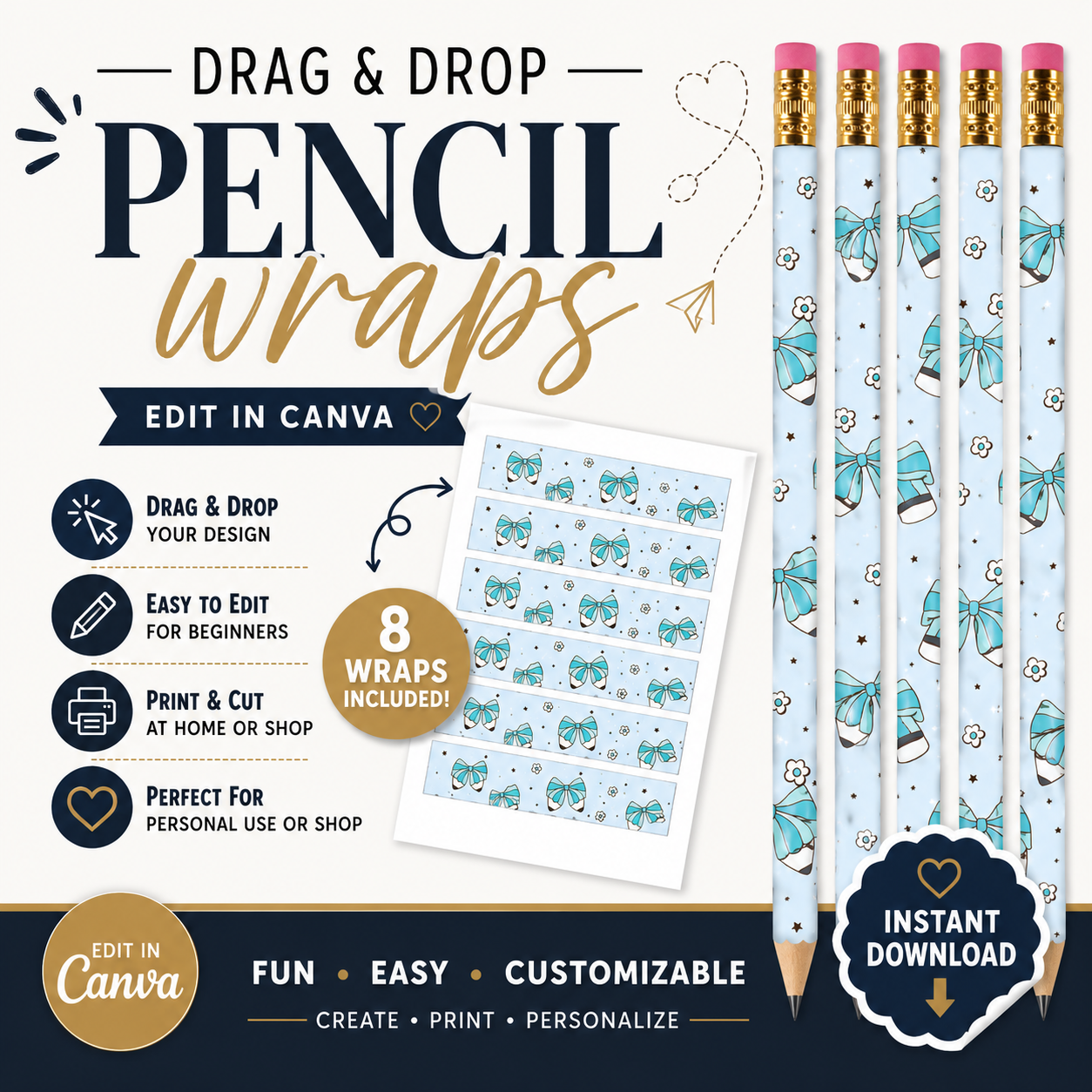 Drag & Drop Pencil Wrap Template | Editable in Canva