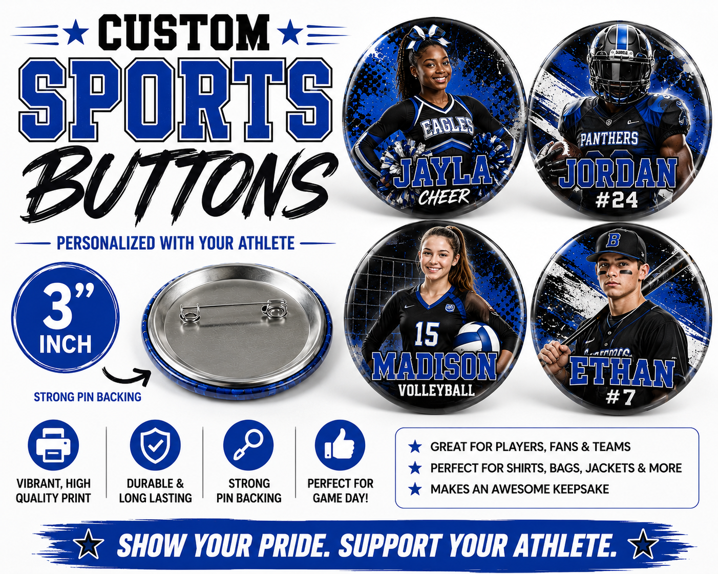 3inch Custom Sports Buttons