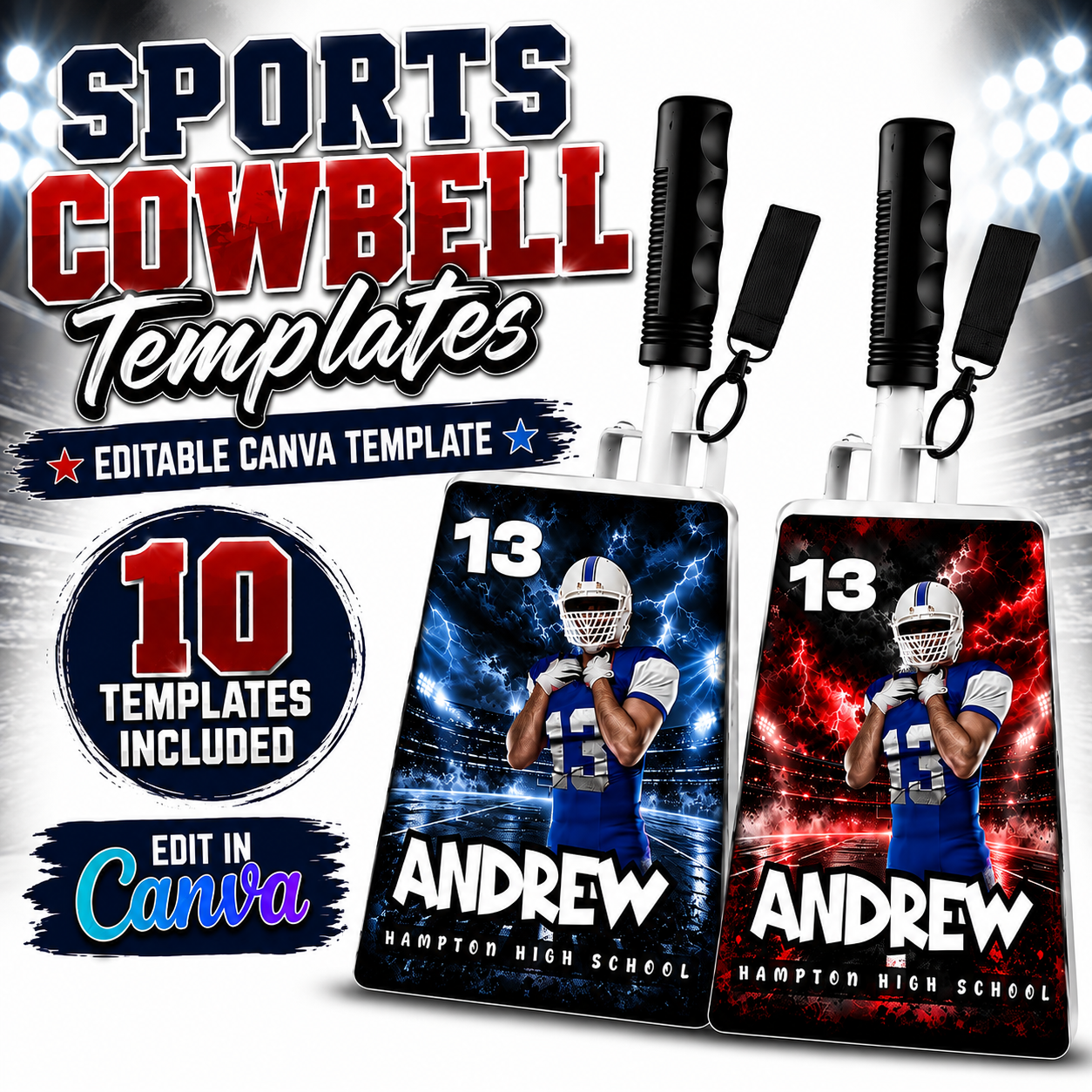 Sports Cowbell Frame — Editable Canva Template