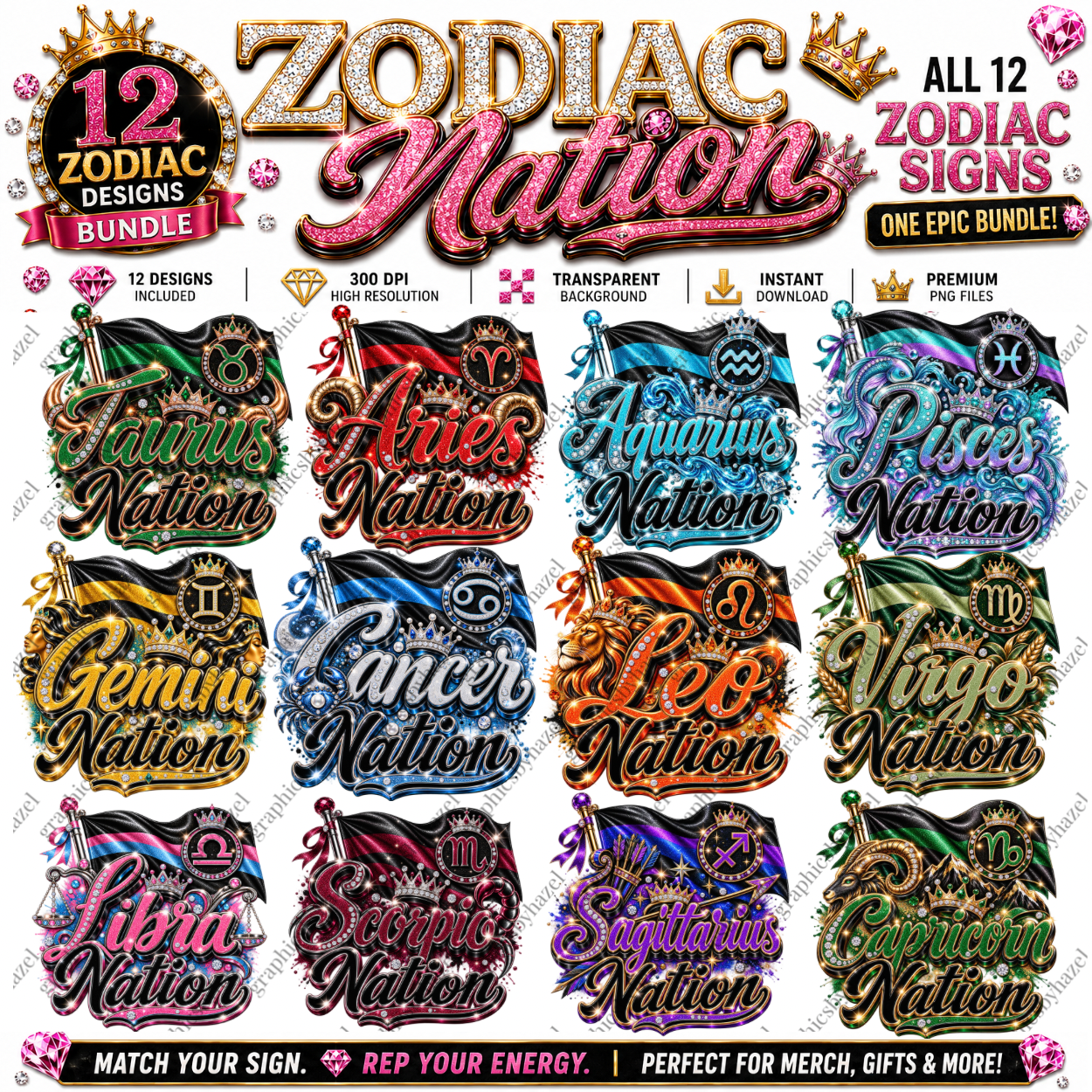 Zodiac Nation — All 12 Zodiac Signs PNG Bundle
