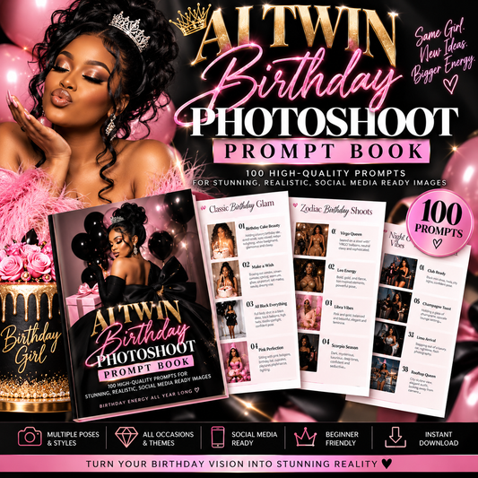 AI Twin Birthday Photoshoot Prompt Book — 100 Prompts