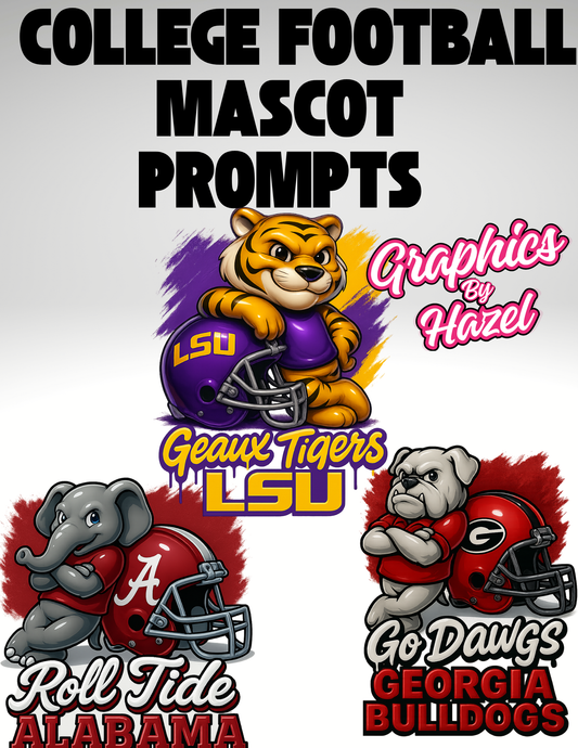 College Football Mascot Prompt Pack (20 Teams) Includes Resale Rights