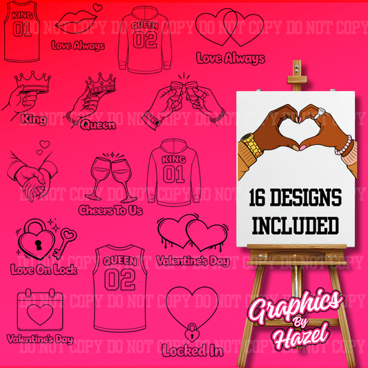 King & Queen Couples Canvas Set | Urban Valentine Paint Night Designs | His & Hers Love Art Bundle (16 Designs)