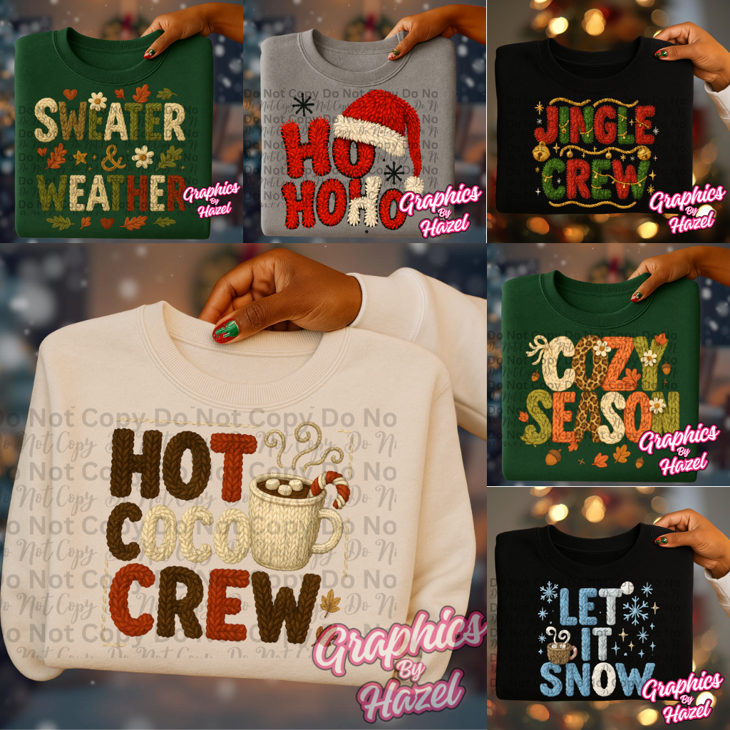 Christmas 7-Pack PNG Bundle | Cozy Knit Holiday Sweatshirt Designs